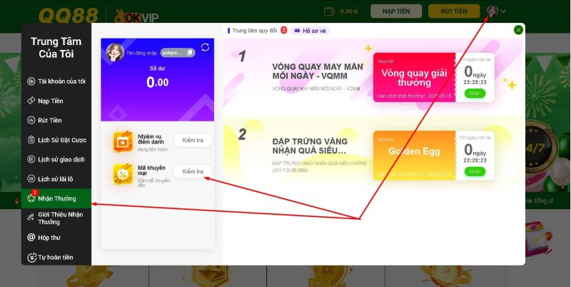 Hướng dẫn nhập code khuyến mãi tại QQ88